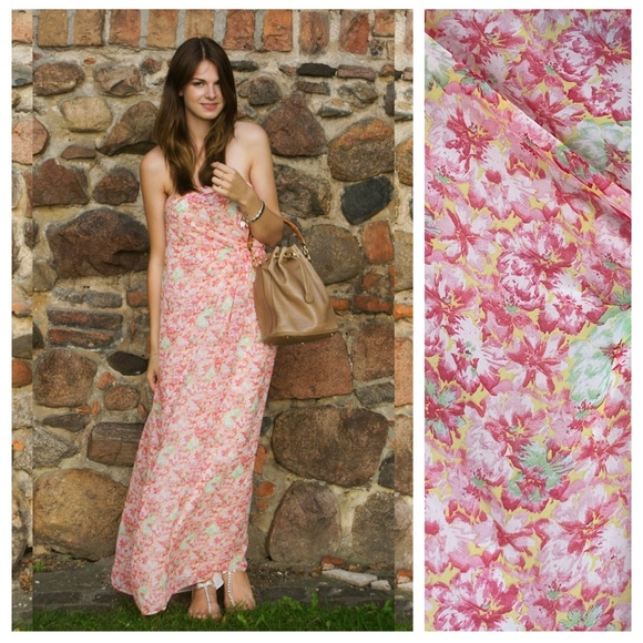 NWOT Zara Pink Floral Strapless Maxi Dress - Picture 1 of 5